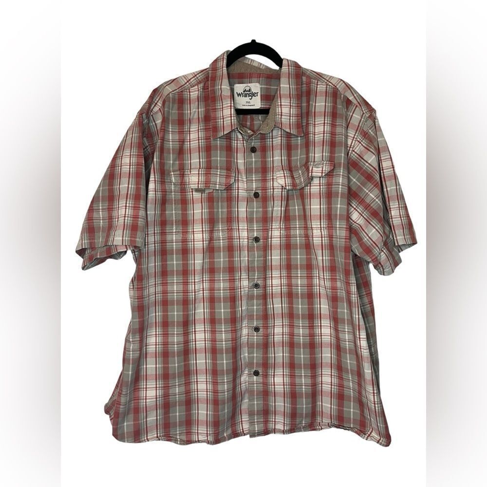 WRANGLER MENS 3XL BIG & TALL RED TAN BUTTON UP SHORT SLEEVE SHIRT - Picture 6 of 9